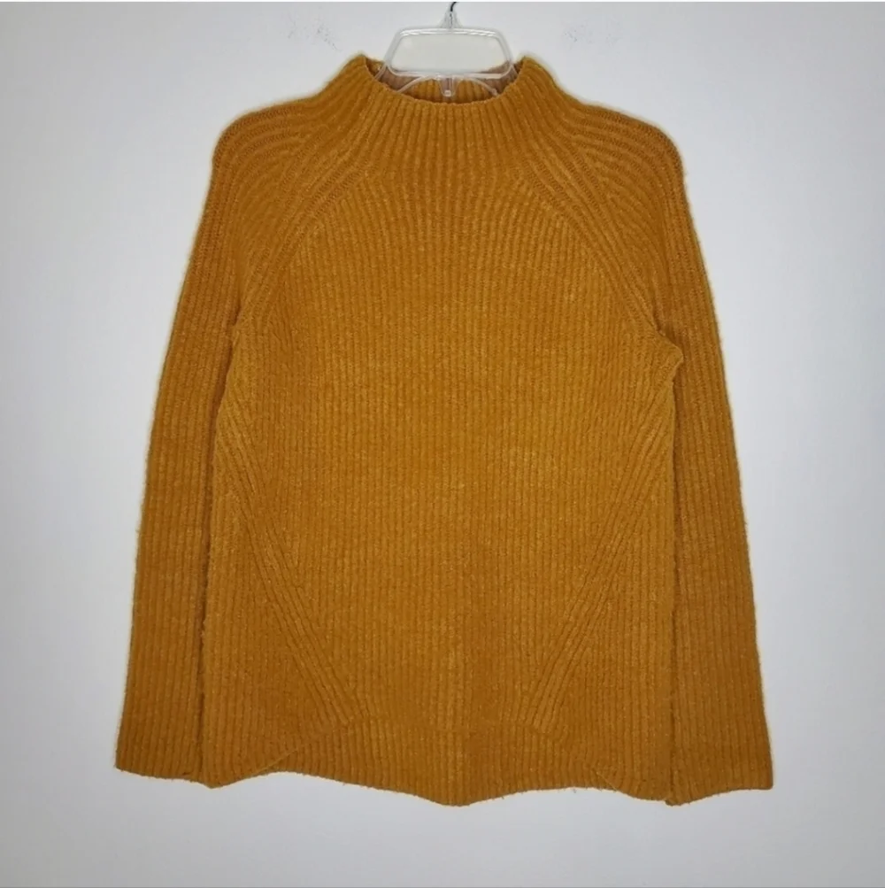 Madewell Northfield Mustard Yellow Mock Neck Wool Ribbed Knit Sweater